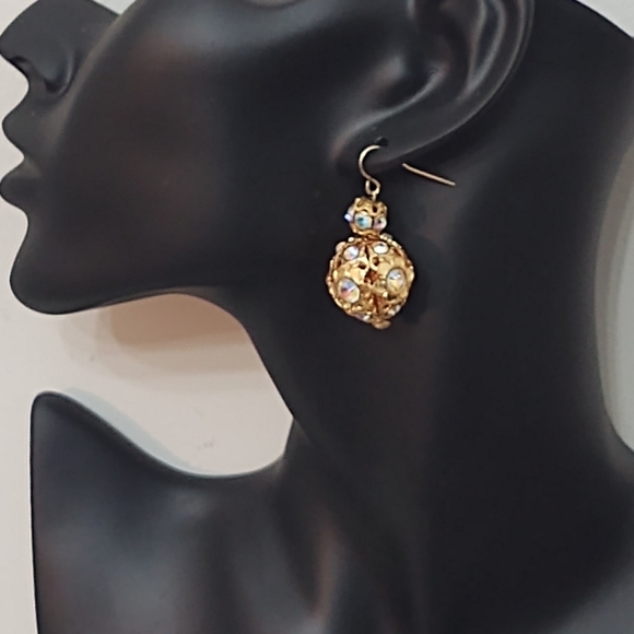 Stunning Vintage AB Crystal Gold Drop Earrings - Picture 3 of 5